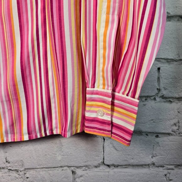 LIZ CLAIBORNE BUTTON DOWN TOP LONG SLEEVE STRIPED PINK AND ORANGE, WOMENS 10 - Picture 6 of 6